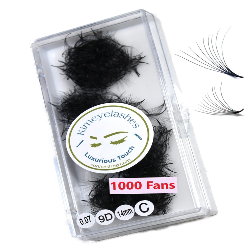 9D - 0.07 C and D Curl 1000 Premade volume fans loose Fans, Handmade eyelash extensions supplies Russian volume lash promade fan (9D - 0.07 - Curl D, 12mm)
