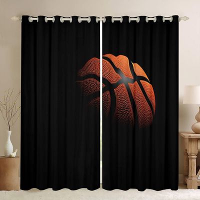 Castle Fairy Basketball Window Curtain Set,3D Sports Game Curtains,3D Basketball Print Window Treatment Curtains,Sports Theme Window Drapes 2 Panel Set for Bedroom Living Room,104Wx84L