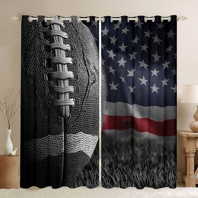 American Football Print Window Curtains,American Flag Print Curtains,3D Sports Game Window Treatment Curtains,American Culture Theme Window Drapes 2 Panel Set for Bedroom Living Room,104Wx90L