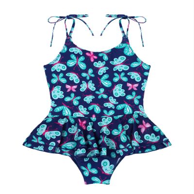 Hansber Kids Girls One Piece Bikini Swimwear Floral Printed Tanks Bodysuit Quick Dry Bathing Sets Blue Butterfly 10 Years