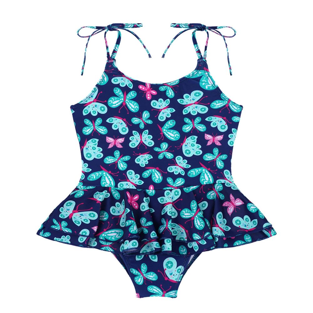 Hansber Kids Girls One Piece Bikini Swimwear Floral Printed Tanks Bodysuit Quick Dry Bathing Sets Blue Butterfly 10 Years