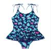 Hansber Kids Girls One Piece Bikini Swimwear Floral Printed Tanks Bodysuit Quick Dry Bathing Sets Blue Butterfly 10 Years view 2