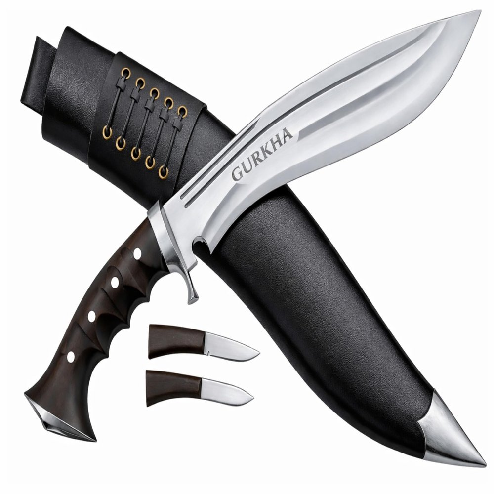 Gurkha Kukri Knife 10.5 Blade (16 Overall) Iraqi Tactical Design, Hand Forged in Nepal, 5160 Carbon Steel, Full Tang Fixed Blade with Guard for Survival, Bushcraft & Heavy-Duty Outdoor Use