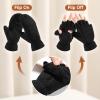 BESSTEVEN Winter Gloves for Women Fingerless Convertible Flip Top Mittens with Thermal Insulation Cotton Warm for Texting Photographing Running Jogging in Cold Weather - Black XS view 2