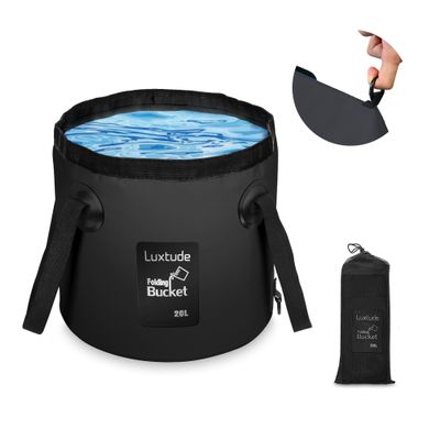 Luxtude Black Collapsible Bucket with Handle, 5 Gallon(20L), Portable & Ultra Lightweight Outdoor Basin Bucket, Folding Buckets for Fishing, Camping, Hiking