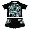 Yartina Kids Girls Rash Guard Swimsuit 2Pcs Sets Floral Print Short Sleeve Shirt with Booty Shorts Tankini Black 10 view 1