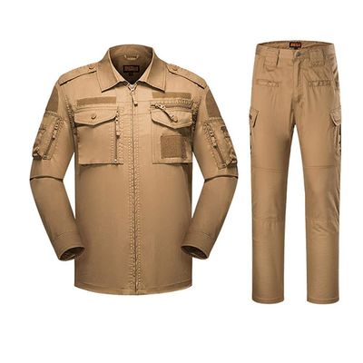 Outdoor Airsoft Gear Shooting Shirt Pants Set Battle Dress Uniform Tactical BDU Set Combat Clothing Camouflage Clothes - Tan - XS