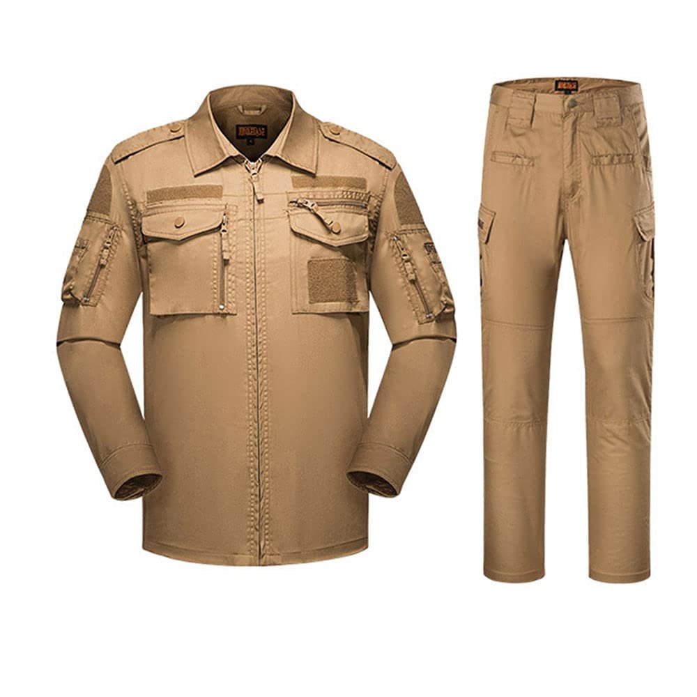 Outdoor Airsoft Gear Shooting Shirt Pants Set Battle Dress Uniform Tactical BDU Set Combat Clothing Camouflage Clothes - Tan - XS
