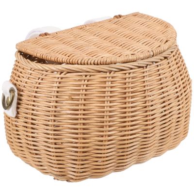Cabilock Kids Bike Basket for Toddler Bike with Lid Handwoven Rattan Toy Basket Front Handlebar Storage 7.87X4.72X4.52 Inches