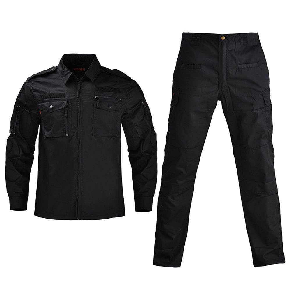 Outdoor Airsoft Gear Shooting Shirt Pants Set Battle Dress Uniform Tactical BDU Set Combat Clothing Camouflage Clothes - Black - XXL
