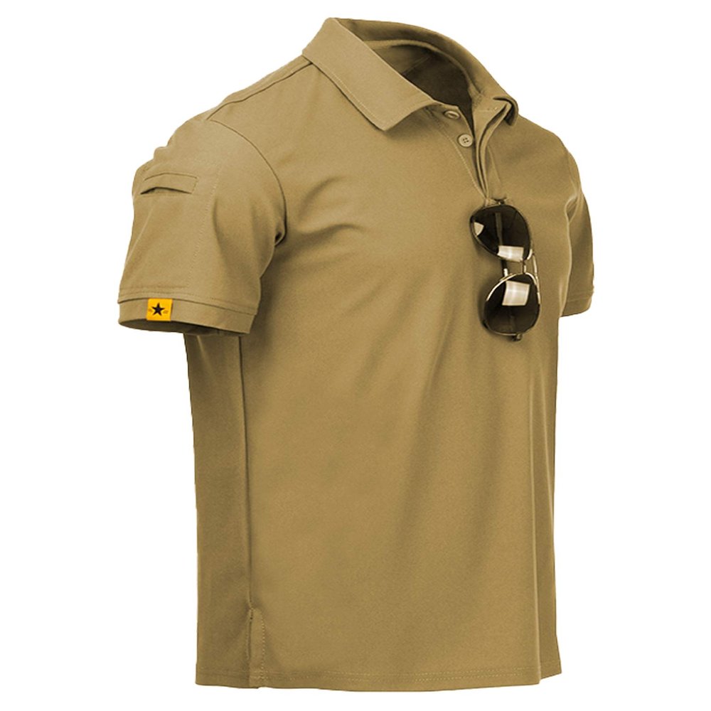 ZITY Mens Polo Shirt Short Sleeve Sports Tactical T-Shirt Athletic Golf Polos Daily Casual Stylish Collared Shirts for Men Khaki XX-Large