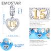 15 Years Old Anniversary Charms fits Pandora Bracelet, 18K Golden Number 15, 925 Sterling Silver Heart Necklace Pendant with CZ, Milestones 15th Birthday Gifts for Godmother/Wife view 3