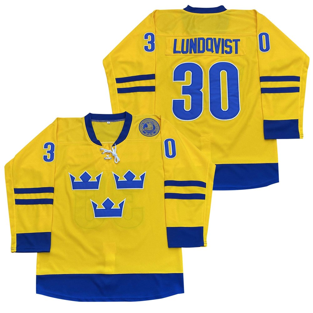 Rainbow Hawk Men's 2014 Henrik Lundqvist Team Sweden Olympic Hockey Jersey Stitched (Yellow, S)
