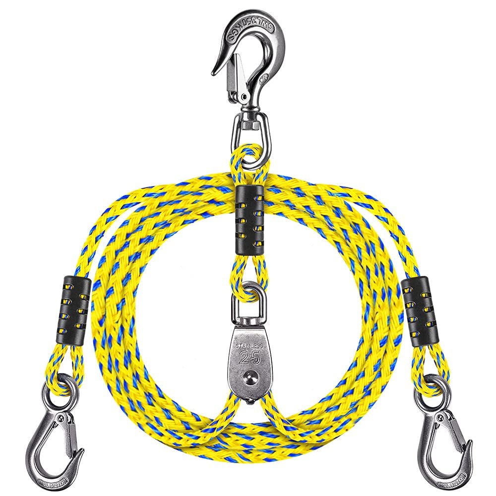 Dolibest 16ft Boat Tow Harness Boat Tow Ropes, Easy Connection w/ 3 Large Stainless Steel Hooks and Pully for Tow 1-4 Rider Towable Tube