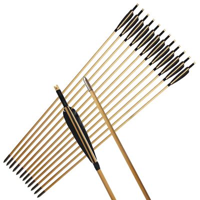 e5e10 33inch Wooden Arrows Handmade Archery Target Arrows with Field Points for Recurve Bow Longbow Hunting Practice with Turkey Feather Fletching 12PACK (Black)