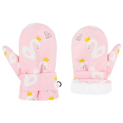 American Trends Lined Fleece Toddler Mittens Kids Winter Warm Gloves Child Ski Gloves Waterproof Snow Baby Mitten for Boys Girls Pink Swan M