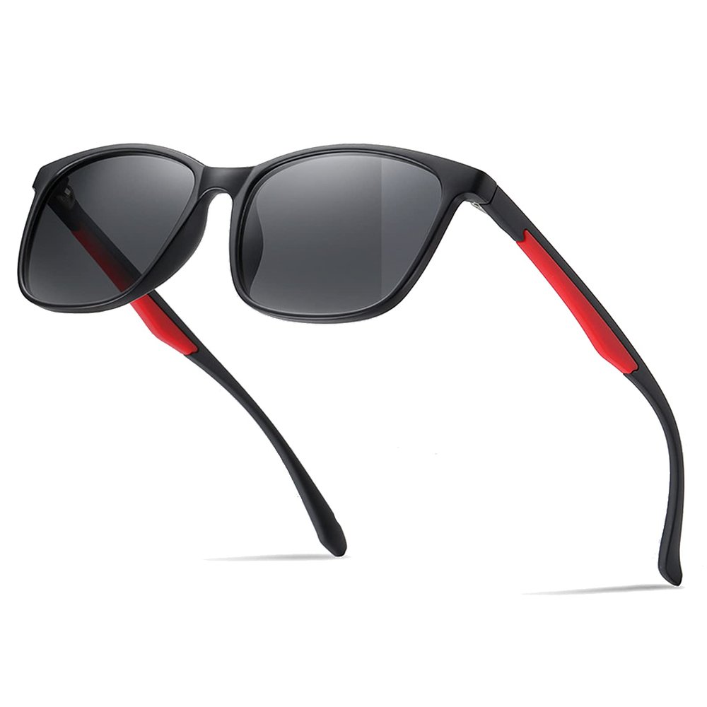 COTIA Men's Polarized Full Reading Sunglasses Square TR Frame Fashion Two-tone Temples Outdoor Sports Presbyopic Sun Glasses (black red, 0)