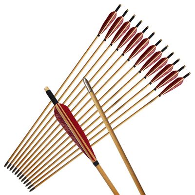 e5e10 33inch Wooden Arrows Handmade Archery Target Arrows with Field Points for Recurve Bow Longbow Hunting Practice with Turkey Feather Fletching 12PACK (Red)