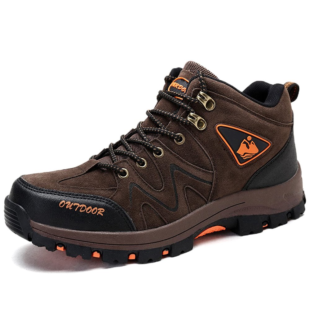 hongrenamz Mens Walking Waterproof Hiking Shoes Lightweight Vent Breathable Camping Trekking Shoes Brown-EU44/US10