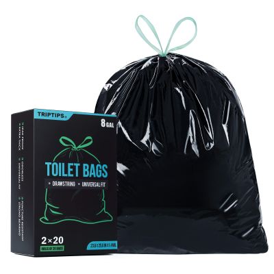 TRIPTIPS Portable Toilet Bags, 40 Count, 8 Gallon Capacity, Drawstring Design, No-Leakage Guarantee, Odor-Free, Universal Fit, Convenient for Camping, Traveling, Backpacking