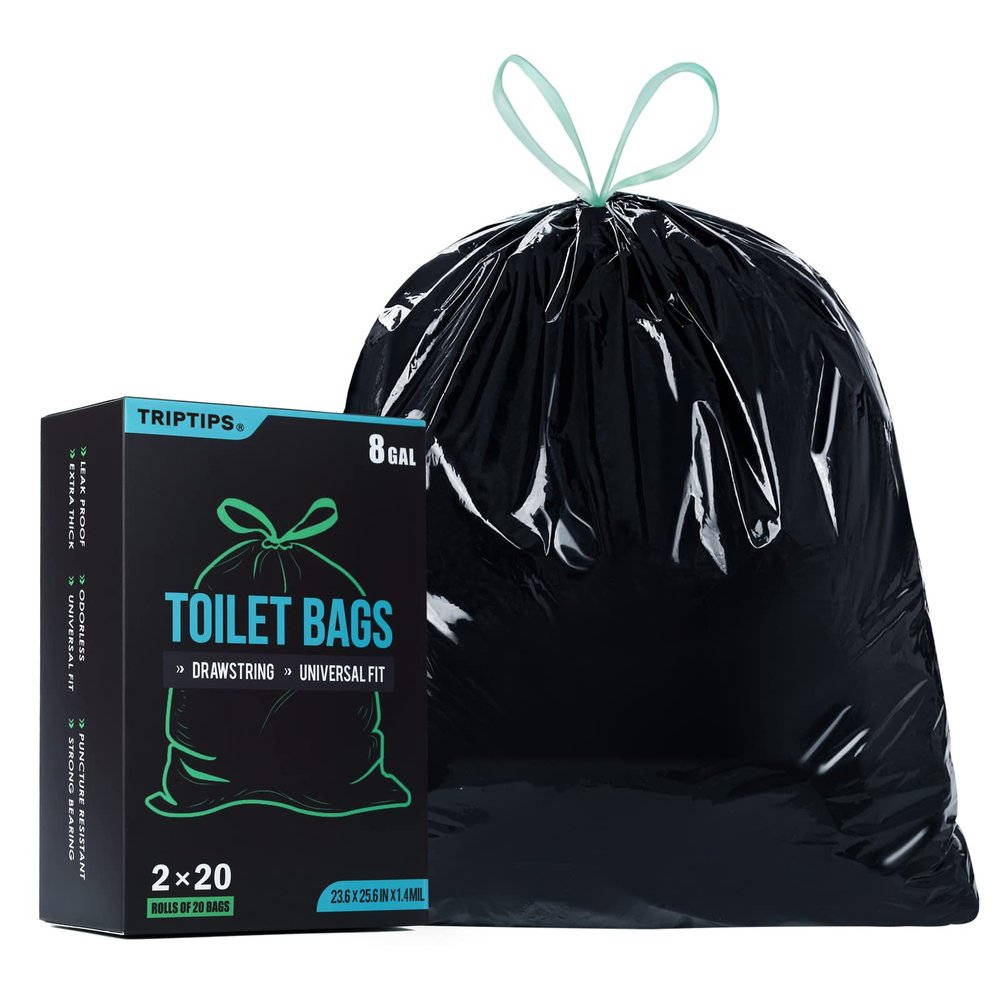TRIPTIPS Portable Toilet Bags, 40 Count, 8 Gallon Capacity, Drawstring Design, No-Leakage Guarantee, Odor-Free, Universal Fit, Convenient for Camping, Traveling, Backpacking