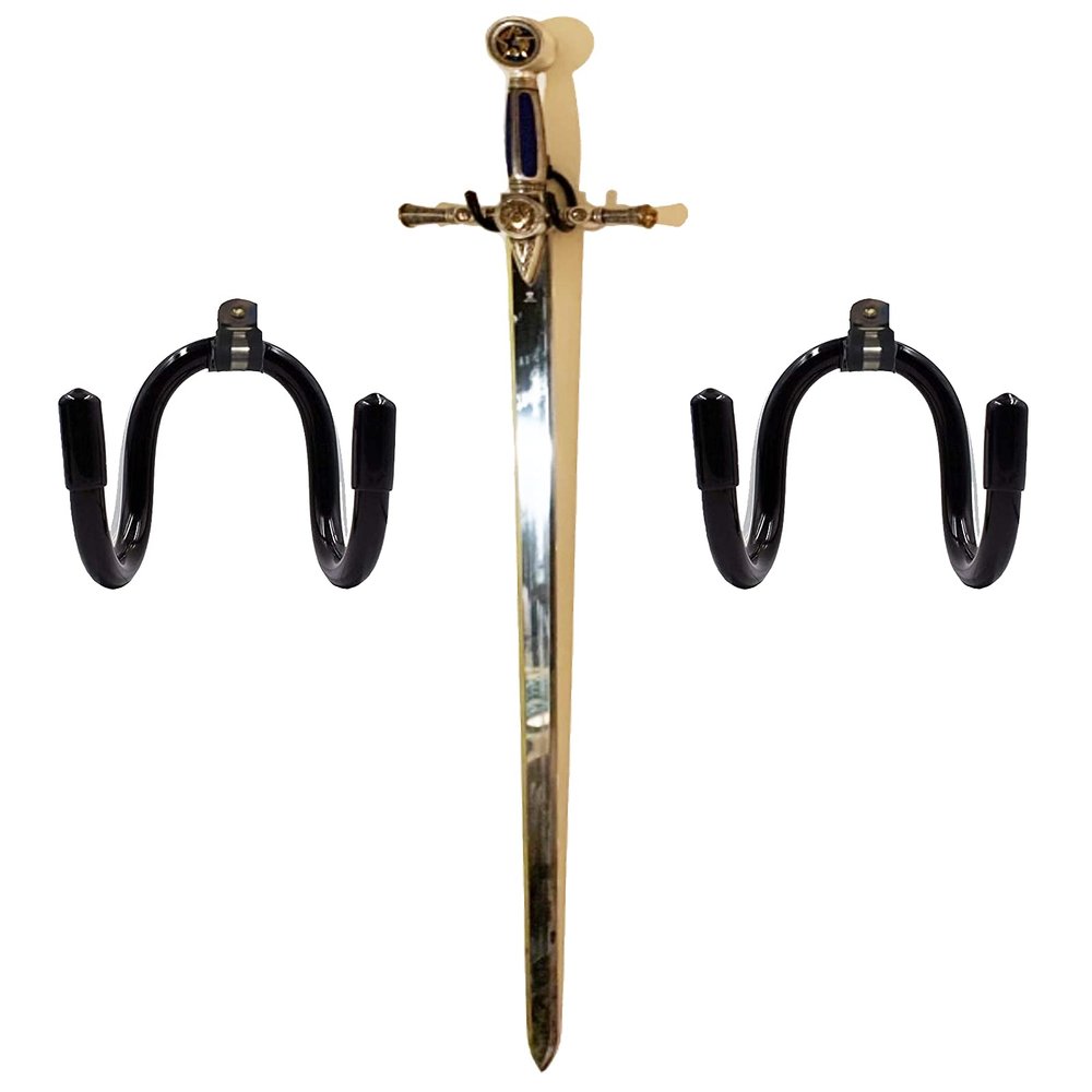 Flexible Adjustable Wall Hook Sword Hanger Display - Universal Holder for Sword, Dagger, Axe, Keyblade - Vertical/Horizontal Display - Sturdy Enough - 2 Pack