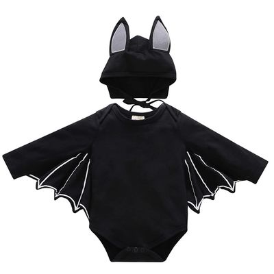 AGQT It's My 1st Halloween Outfit Black Bat Costume Cloak Romper Hat Halloween Costumes Long Sleeve 2PCS Romper Black Ear Size 0-6 Months(70)