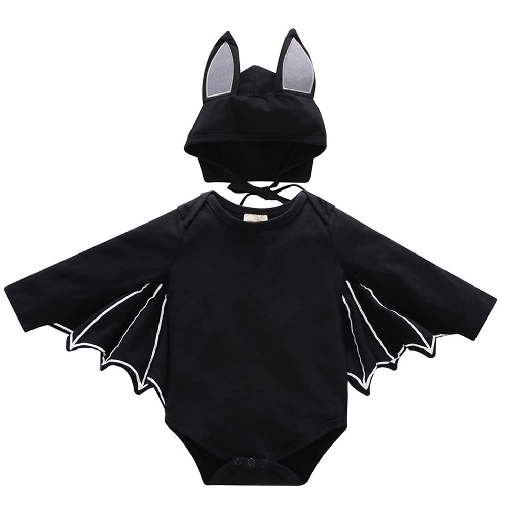AGQT It's My 1st Halloween Outfit Black Bat Costume Cloak Romper Hat Halloween Costumes Long Sleeve 2PCS Romper Black Ear Size 0-6 Months(70)