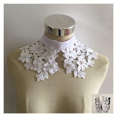 Embroidery ABS Pearl Three-Dimensional Flower Lace Collar DIY Polyester Button Fake Collar Decorative Dress Collar (Size : YL2110)
