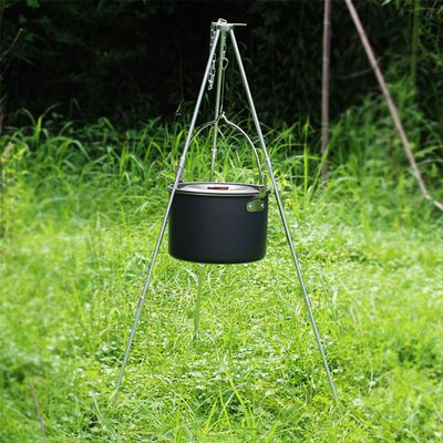 Campfire Grill, Detachable Portable Hard Alumina Foldable Dutch Oven Tripod, Adjustable for Outdoor Cooking Campfire Cooking Camping Hiking