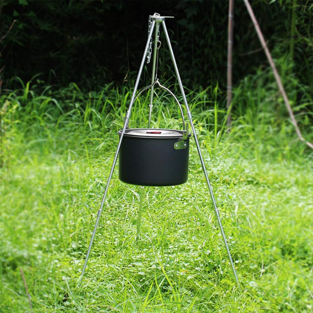 Campfire Grill, Detachable Portable Hard Alumina Foldable Dutch Oven Tripod, Adjustable for Outdoor Cooking Campfire Cooking Camping Hiking