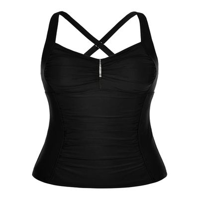 Hilor Women's Tankini Tops Shirred Tummy Control Swimsuits Cross Back Tankini Swimwear Tops Black 8