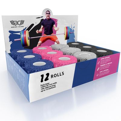 WARM BODY COLD MIND 1.85" Weightlifting Thumb Tape - Hook Grip Tape for Powerlifting, Cross Training, Gym Tape, Workout, Weight Lifting Tape, Athletic Finger Wrap (Mix 12 Rolls)