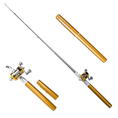 DKEKE Portable Pocket Telescopic Mini Fishing Pole Pen Shape Folded Fishing Rods Lightweight Reel Wheel Rod Fish Tackle DKEKE (Color : Gold)