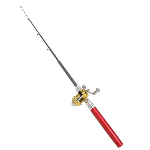 DKEKE Portable Pocket Telescopic Mini Fishing Pole Pen Shape Folded Fishing Rods Lightweight Reel Wheel Rod Fish Tackle DKEKE (Color : Red)