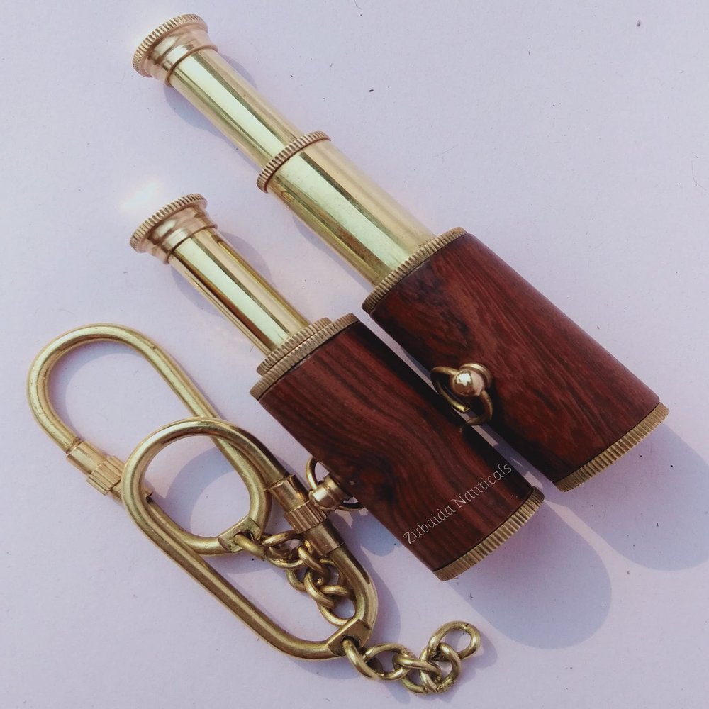 Beautiful Designer Brass Wooden Telescope Keyring Lot of 2 Pcs Brass Telescope Keyring Wooden Bounded Keychain 3"