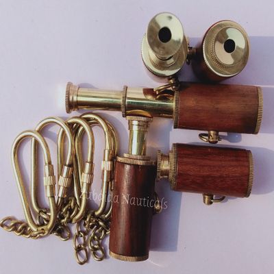 Beautiful Designer Brass Wooden Telescope Keyring Lot of 5 Pcs Brass Telescope Keyring Wooden Bounded Keychain 3"