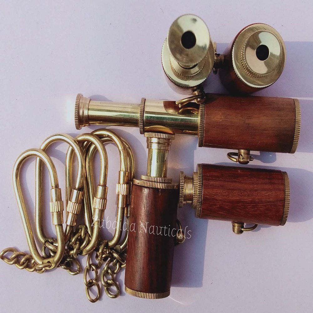Beautiful Designer Brass Wooden Telescope Keyring Lot of 5 Pcs Brass Telescope Keyring Wooden Bounded Keychain 3"