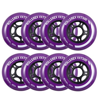 Rollerex VXT500 Inline Skate Wheels 8-Pack - 85A Durable Roller Blade Wheels for Indoor & Outdoor Skating - Fits Standard 608 Bearings (Royal Purple, 76mm)