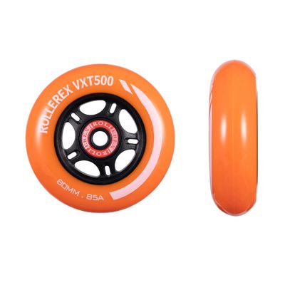 Rollerex VXT500 Inline Skate Wheels  2-Pack (Optional Bearings, Spacers and Washers) - Durable Replacement Roller Blade Wheels for Indoor & Outdoor Skating (Sunrise Orange, 76mm)