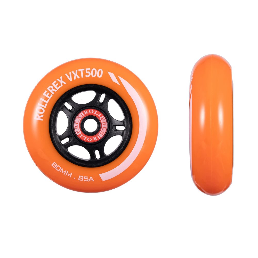 Rollerex VXT500 Inline Skate Wheels 2-Pack (Optional Bearings, Spacers and Washers) - Durable Replacement Roller Blade Wheels for Indoor & Outdoor Skating (Sunrise Orange, 76mm)