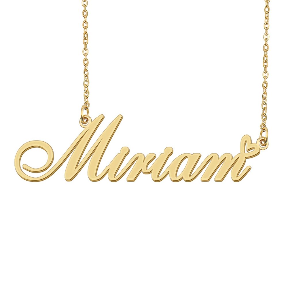 Aoloshow Miriam Name Necklace Heart Charm Pendant 18k Gold Plated Stainless Steel Jewelry for Womens Graduation
