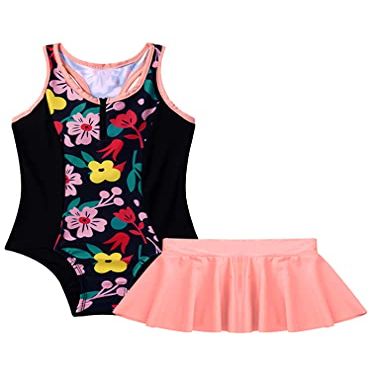 renvena Kid Girls Two Piece Swimwear Tie-Dye Swim Leotard with Pure Color Skirt Bathing Suit Tankini Sets Orange 6