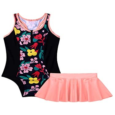 renvena Kid Girls Two Piece Swimwear Tie-Dye Swim Leotard with Pure Color Skirt Bathing Suit Tankini Sets Orange 6