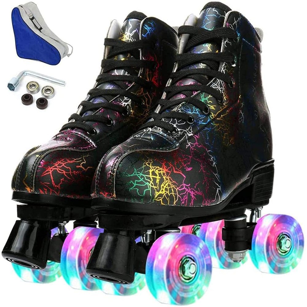 Double Row, Men's and Women's Roller Skates, Four-Wheel, Shiny Men's and Women's Roller Skates, Unisex,D-36