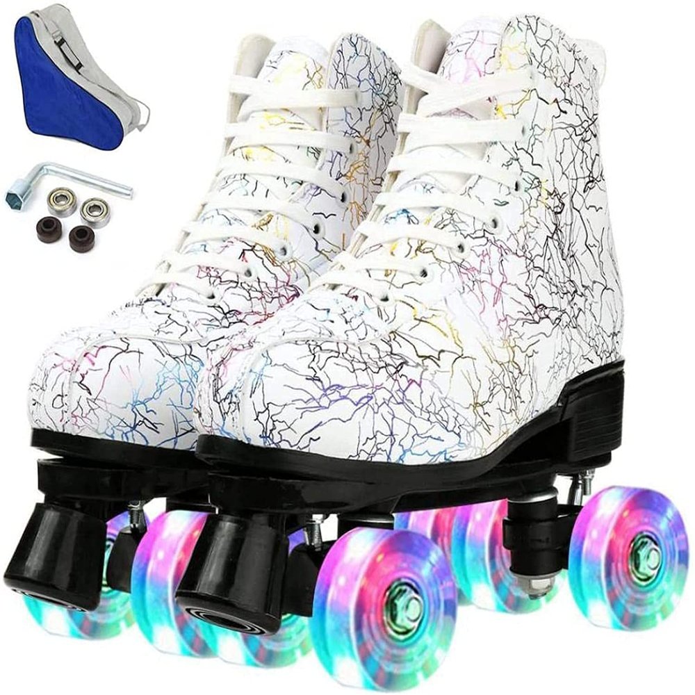 Double Row, Men's and Women's Roller Skates, Four-Wheel, Shiny Men's and Women's Roller Skates, Unisex,F-35