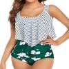 Edelqual Tankini Swimsuits for Women Plus Size Tummy Control Bathing Suit Two Piece Top Modest Full Coverage High Waisted Bikini Bottom Swimwear Set(Striped Green L) view 1