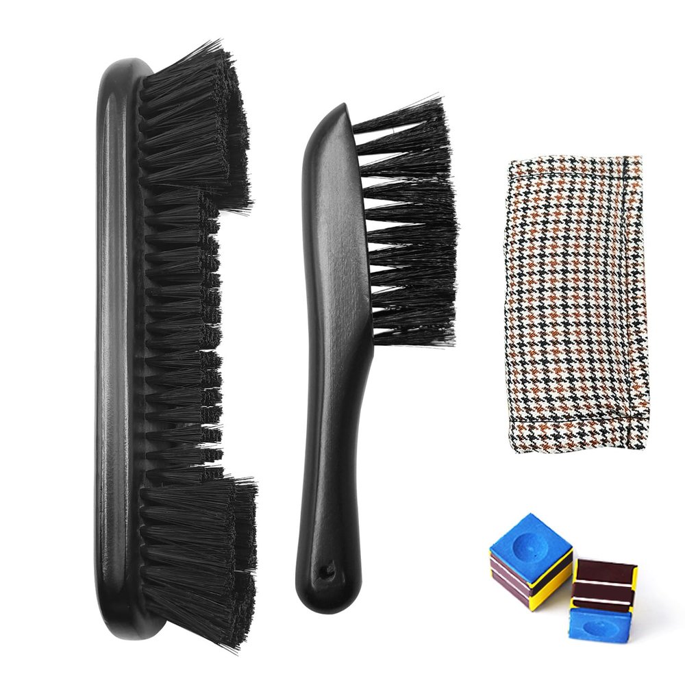 MoyanSuper Billiards Pool Table Cleaning Kit with 9'' Billiard Rail Brush, Corner Brush, Cue Shaft Slicker, and Cue Chalk - Essential Complete Pool Table Accessories Set(Black)