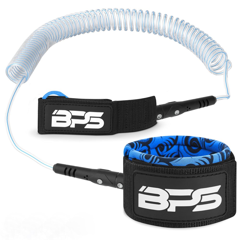 BPS 'Storm' Premium Coiled SUP Leash - 10ft Leash with Triple Rail Savers and Double Swivels (Koru Light Blue)