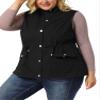 Agnes Orinda Women's Plus Size Utility Vest Stand Collar Cargo Pocket Drawstring Waist Sleeveless Jacket 1X Black view 2